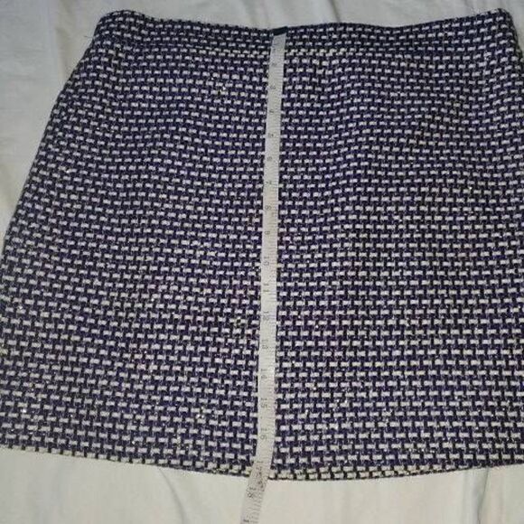 J.Crew Silk Cotton Blend Blue Metallic Tweed Skirt 10 - Picture 7 of 9